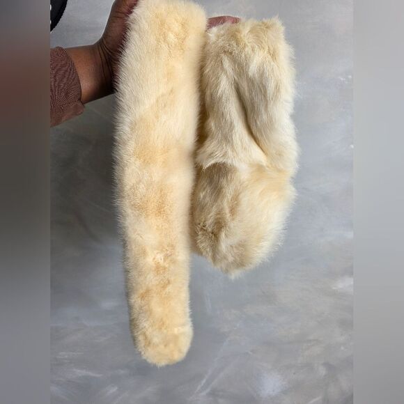 Cream Real Fur Pillbox Hat And Neck Wrap Collar Set Vintage - Picture 12 of 12